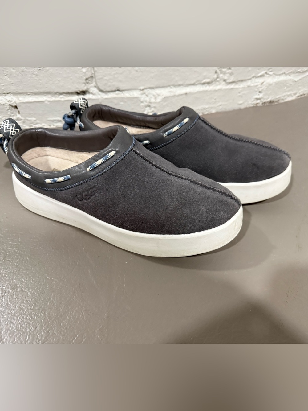UGG Charcoal Gray Suede Slip-On Clog with Shearling Lining